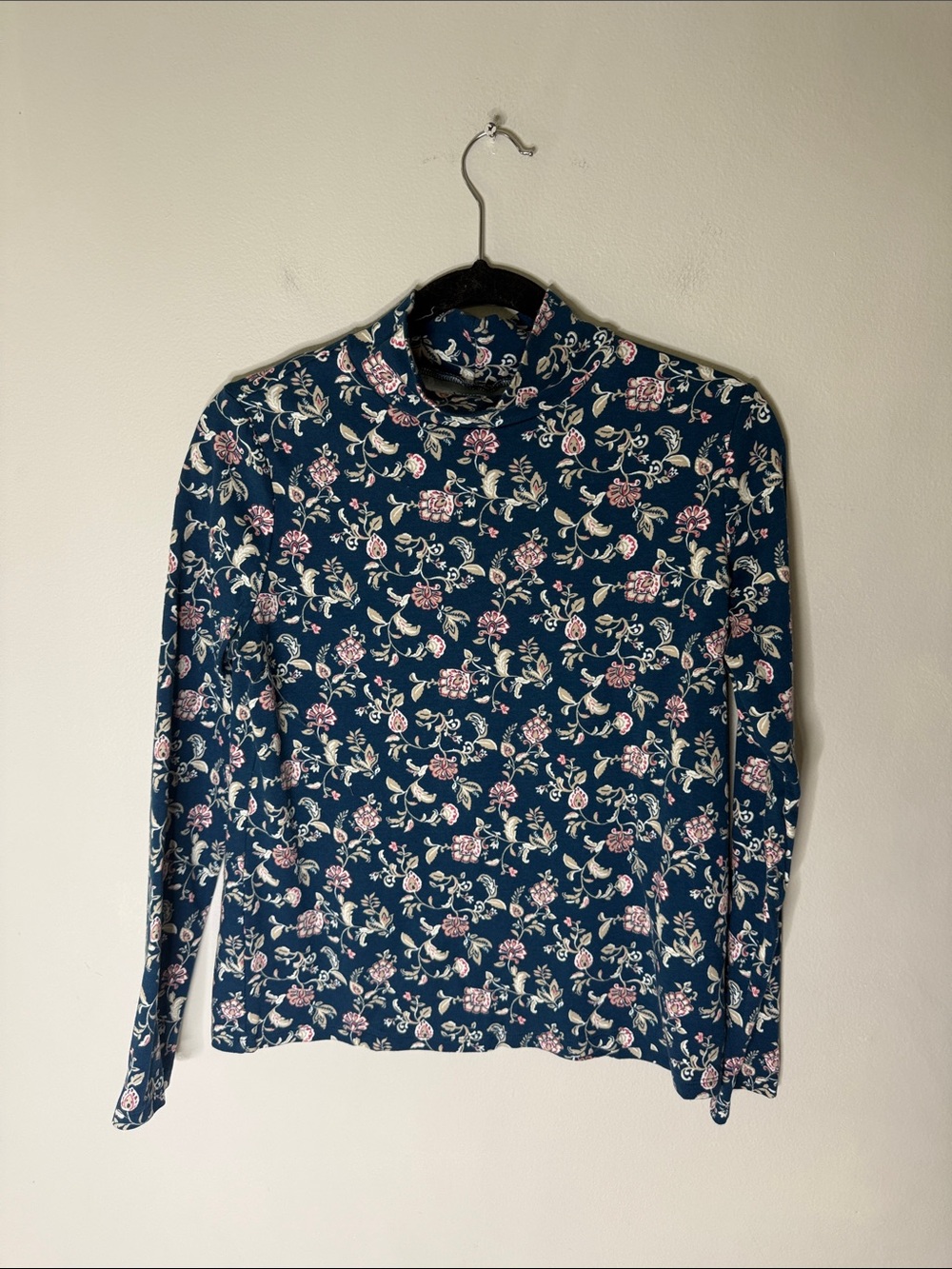 croft & barrow Teal Floral Mock Neck Long-Sleeve Top Medium Petite